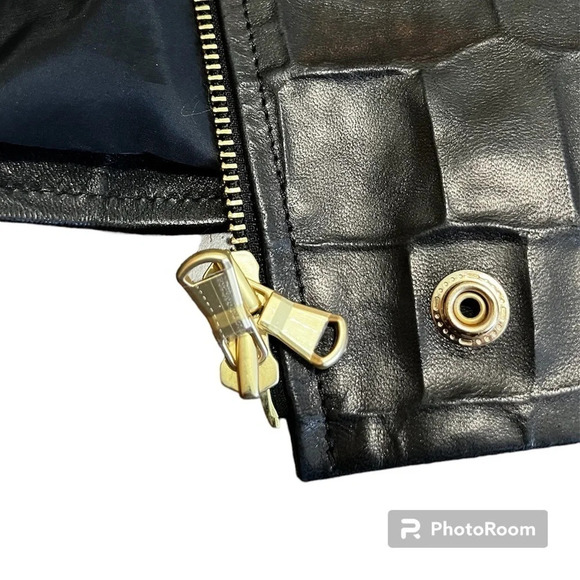 Nwot L’AGENCE Billie Black Croc Embossed Leather Double Breasted Moto Jacket XS - Picture 10 of 13